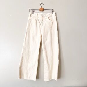Decjuba Wide Leg Jeans Trouser Raw Hem High Rise Off White Size 12.